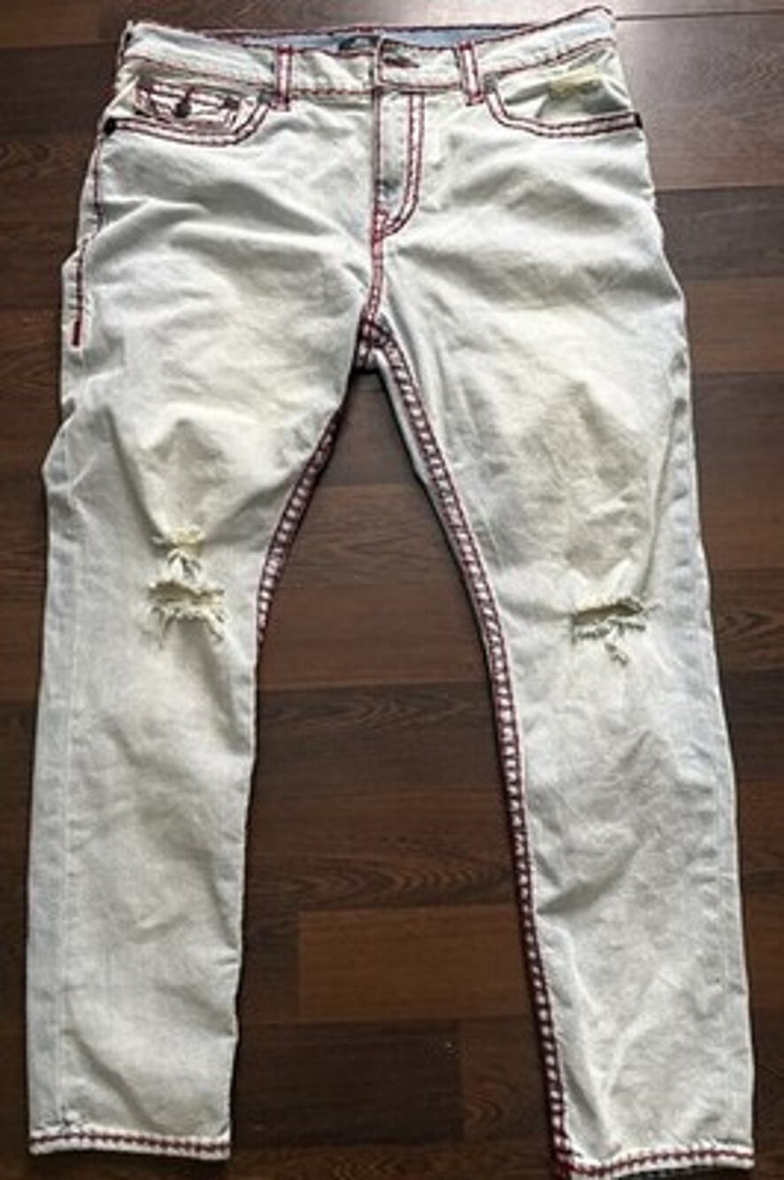 True Religion Rocco Super T Distressed Red Stitch Jeans 37